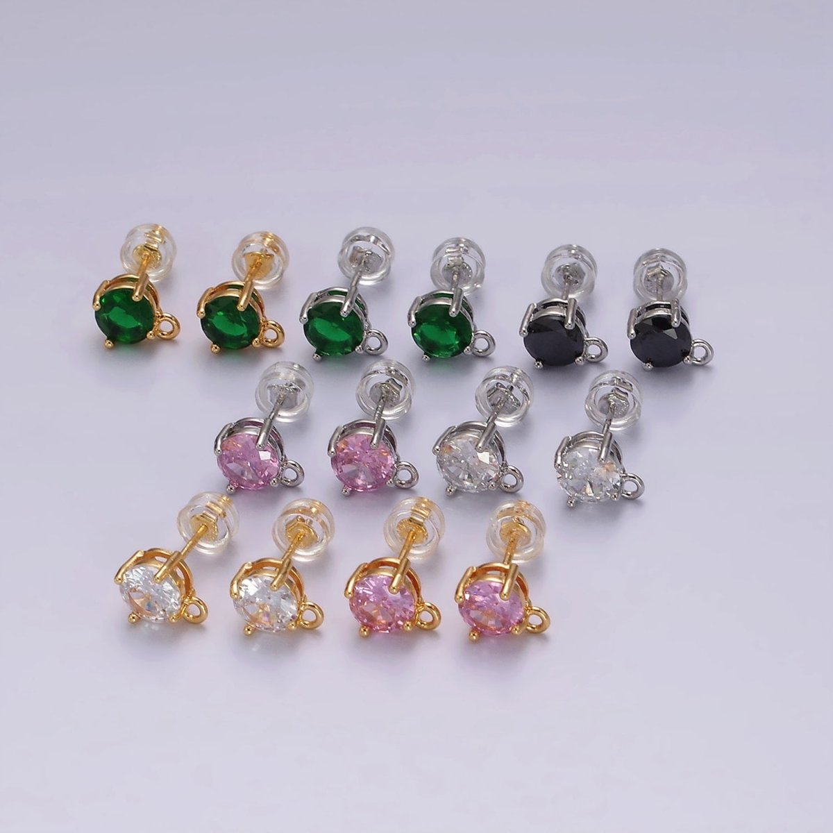 14K Gold Filled Clear, Black, Pink, Green CZ Open Loop Stud Earrings Finding Supply in Gold &amp; Silver | Z626 - Z633