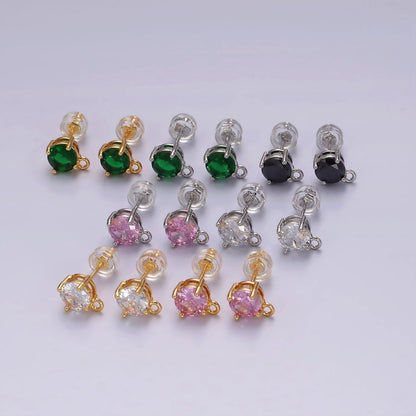 14K Gold Filled Clear, Black, Pink, Green CZ Open Loop Stud Earrings Finding Supply in Gold &amp; Silver | Z626 - Z633