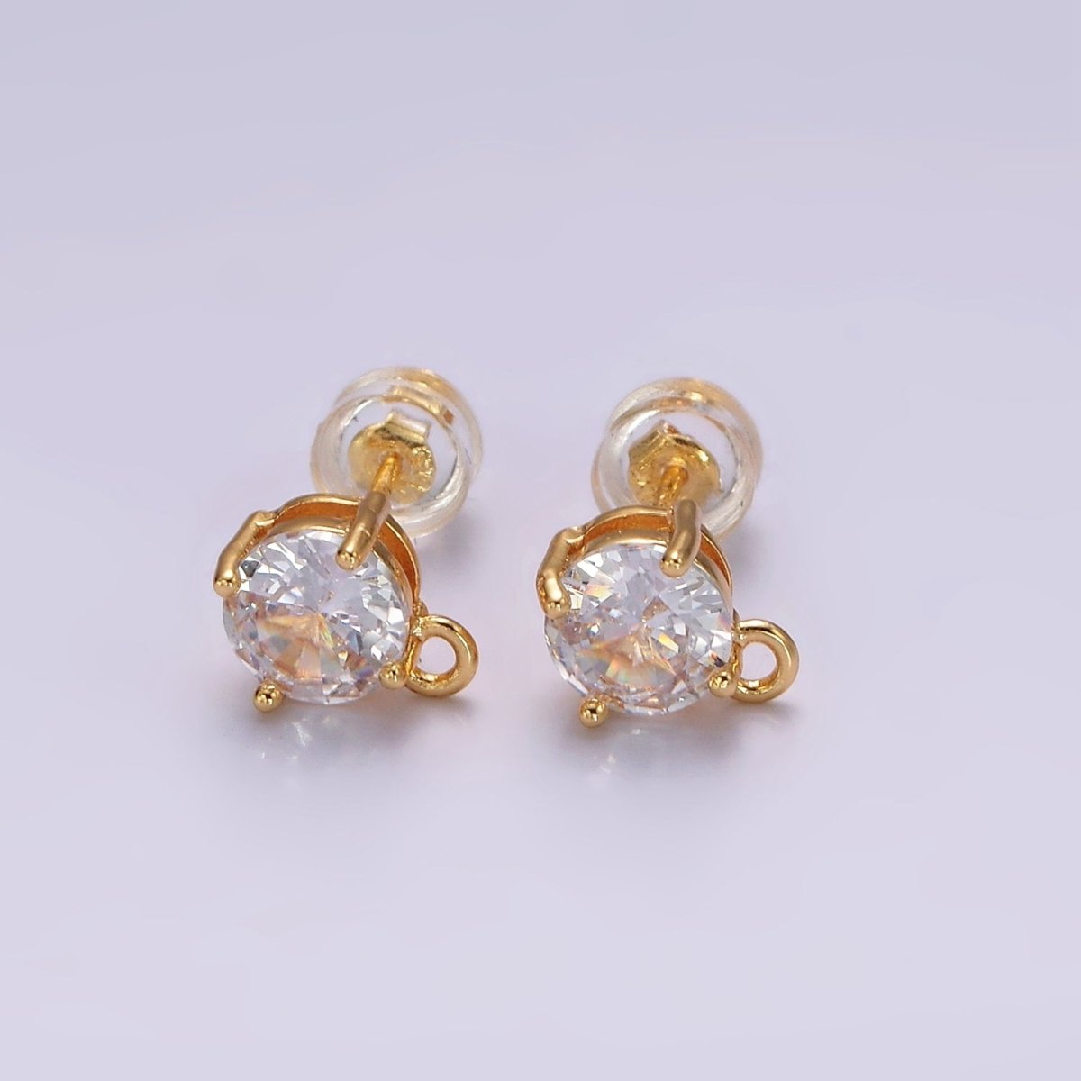 14K Gold Filled Clear, Black, Pink, Green CZ Open Loop Stud Earrings Finding Supply in Gold &amp; Silver | Z626 - Z633