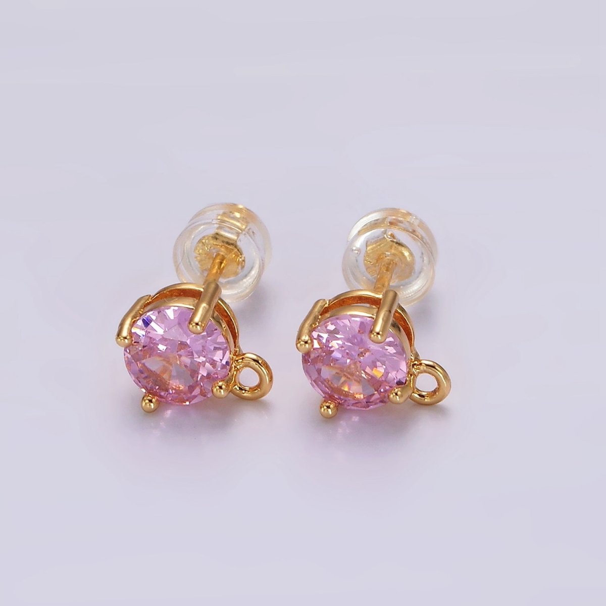14K Gold Filled Clear, Black, Pink, Green CZ Open Loop Stud Earrings Finding Supply in Gold &amp; Silver | Z626 - Z633