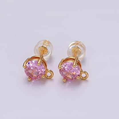14K Gold Filled Clear, Black, Pink, Green CZ Open Loop Stud Earrings Finding Supply in Gold &amp; Silver | Z626 - Z633