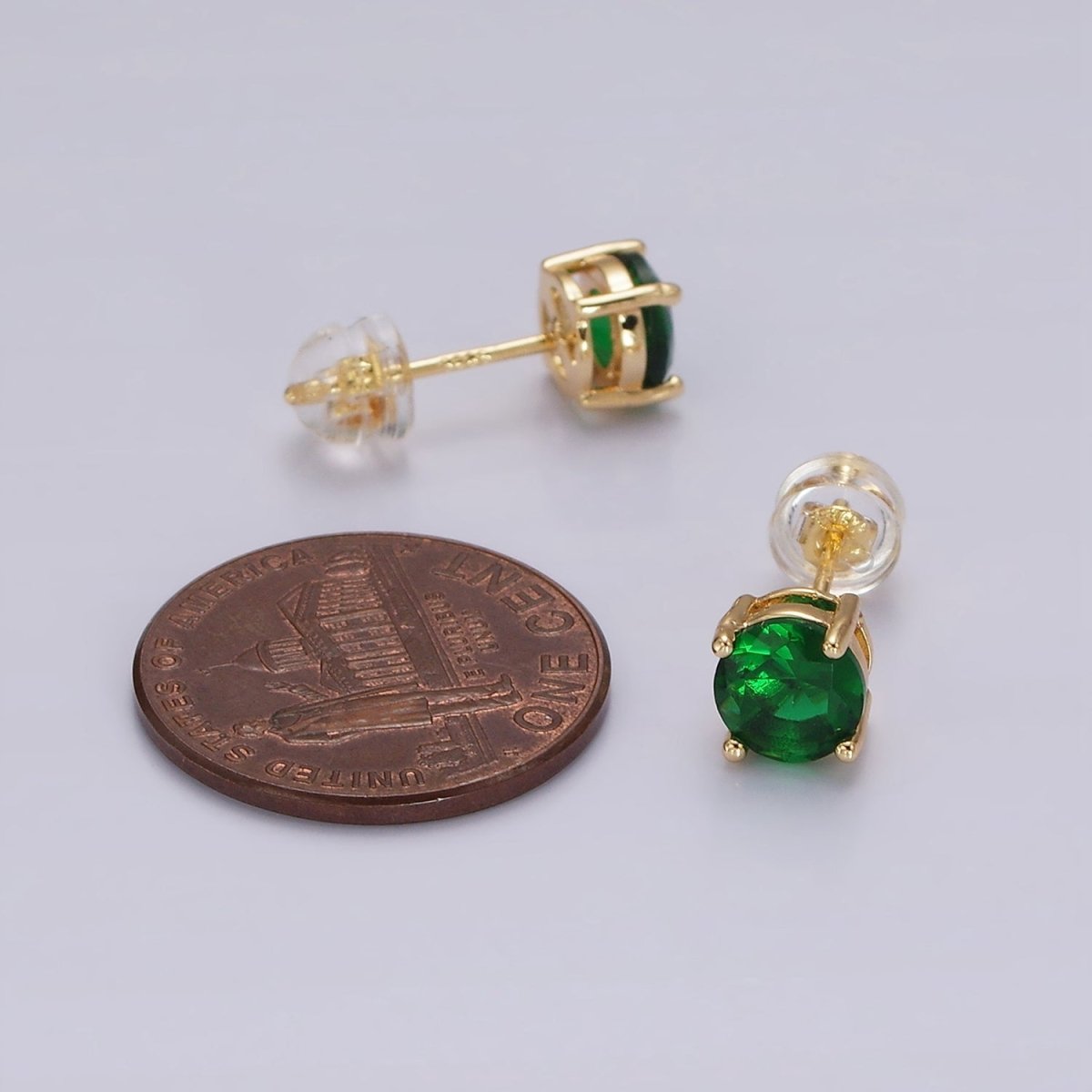 14K Gold Filled Clear, Black, Pink, Green CZ Stud Earrings in Gold &amp; Silver | V300 - V307