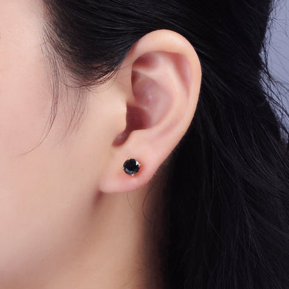 14K Gold Filled Clear, Black, Pink, Green CZ Stud Earrings in Gold &amp; Silver | V300 - V307
