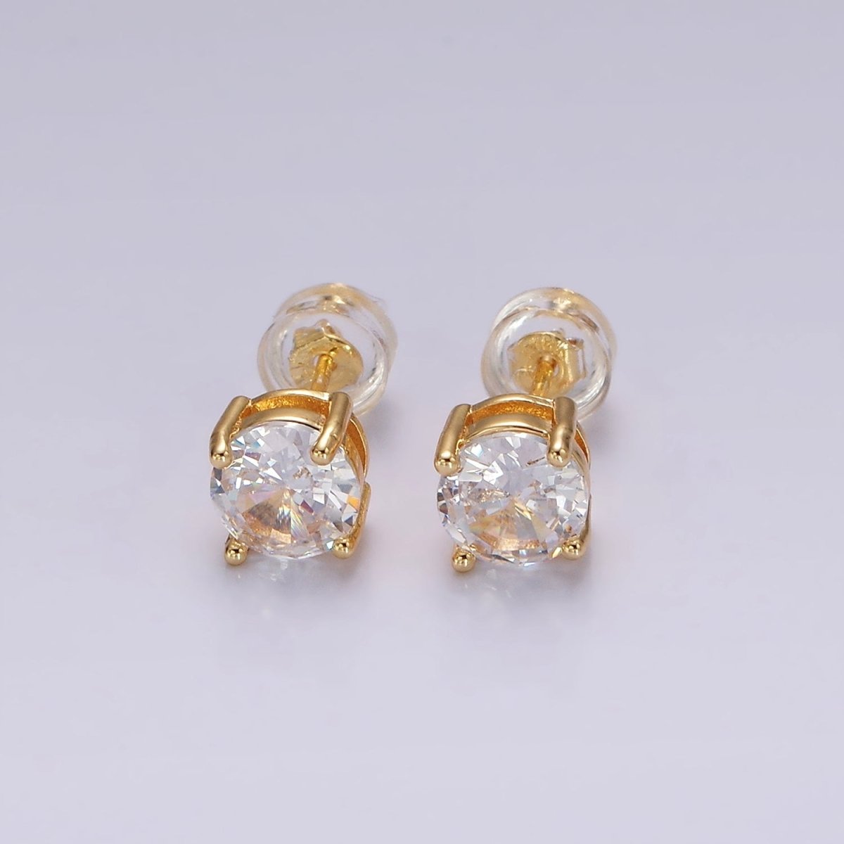 14K Gold Filled Clear, Black, Pink, Green CZ Stud Earrings in Gold &amp; Silver | V300 - V307