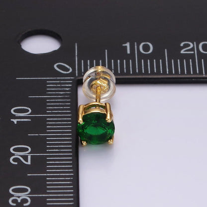 14K Gold Filled Clear, Black, Pink, Green CZ Stud Earrings in Gold &amp; Silver | V300 - V307