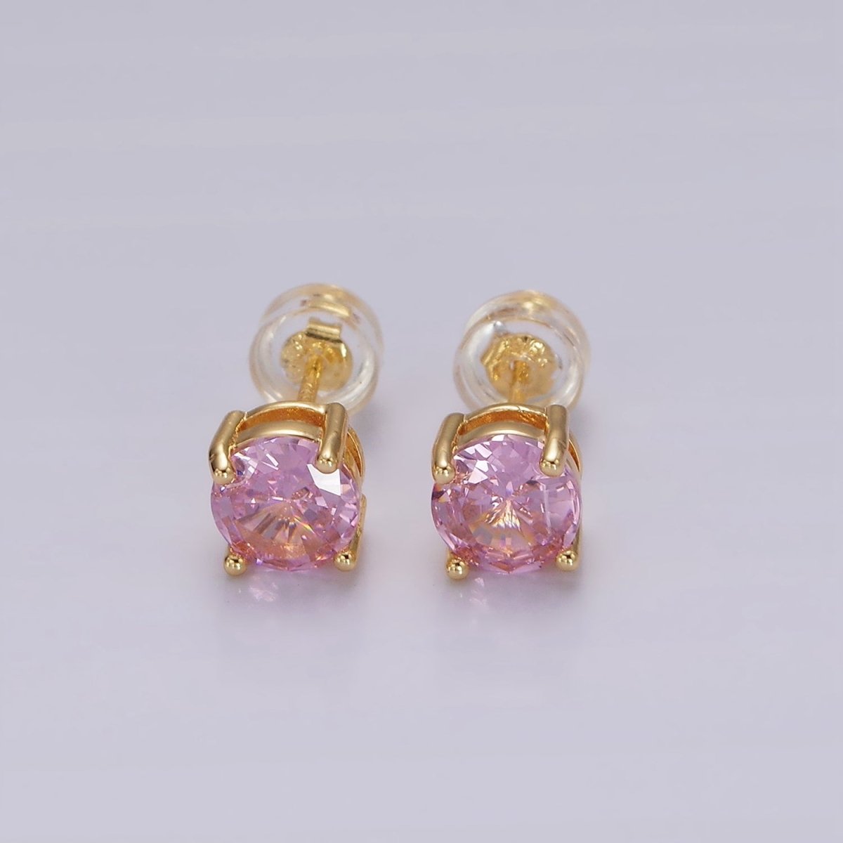 14K Gold Filled Clear, Black, Pink, Green CZ Stud Earrings in Gold &amp; Silver | V300 - V307