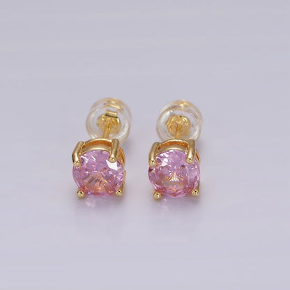 14K Gold Filled Clear, Black, Pink, Green CZ Stud Earrings in Gold &amp; Silver | V300 - V307