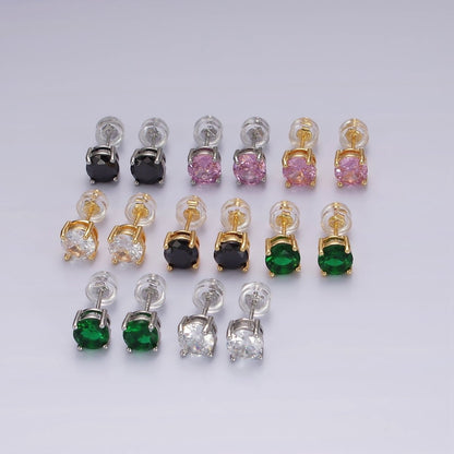 14K Gold Filled Clear, Black, Pink, Green CZ Stud Earrings in Gold &amp; Silver | V300 - V307