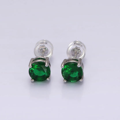 14K Gold Filled Clear, Black, Pink, Green CZ Stud Earrings in Gold &amp; Silver | V300 - V307