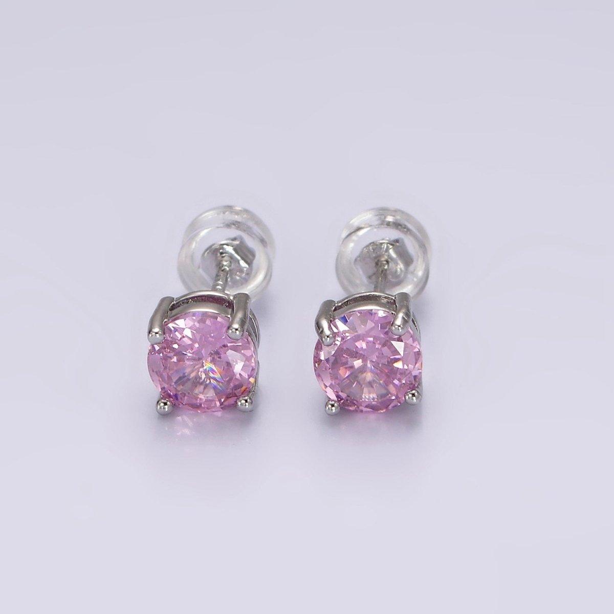 14K Gold Filled Clear, Black, Pink, Green CZ Stud Earrings in Gold &amp; Silver | V300 - V307
