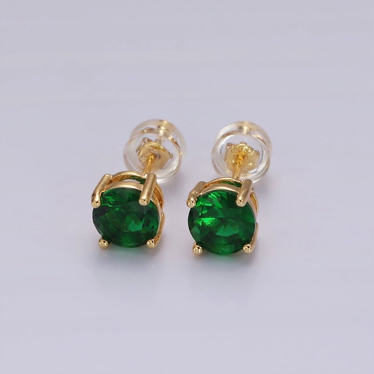 14K Gold Filled Clear, Black, Pink, Green CZ Stud Earrings in Gold &amp; Silver | V300 - V307