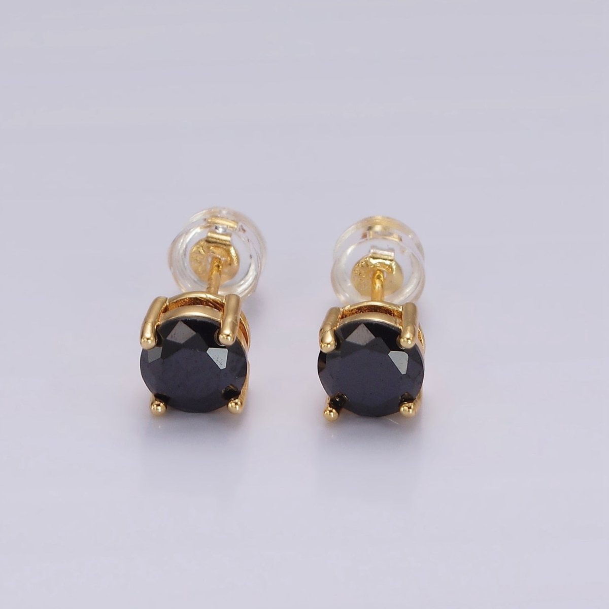 14K Gold Filled Clear, Black, Pink, Green CZ Stud Earrings in Gold &amp; Silver | V300 - V307