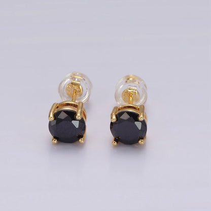 14K Gold Filled Clear, Black, Pink, Green CZ Stud Earrings in Gold &amp; Silver | V300 - V307