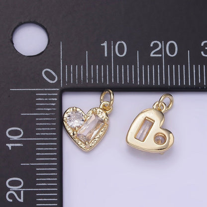 14K Gold Filled Clear CZ Baguette Round Hammered Heart Mini Charm | W547