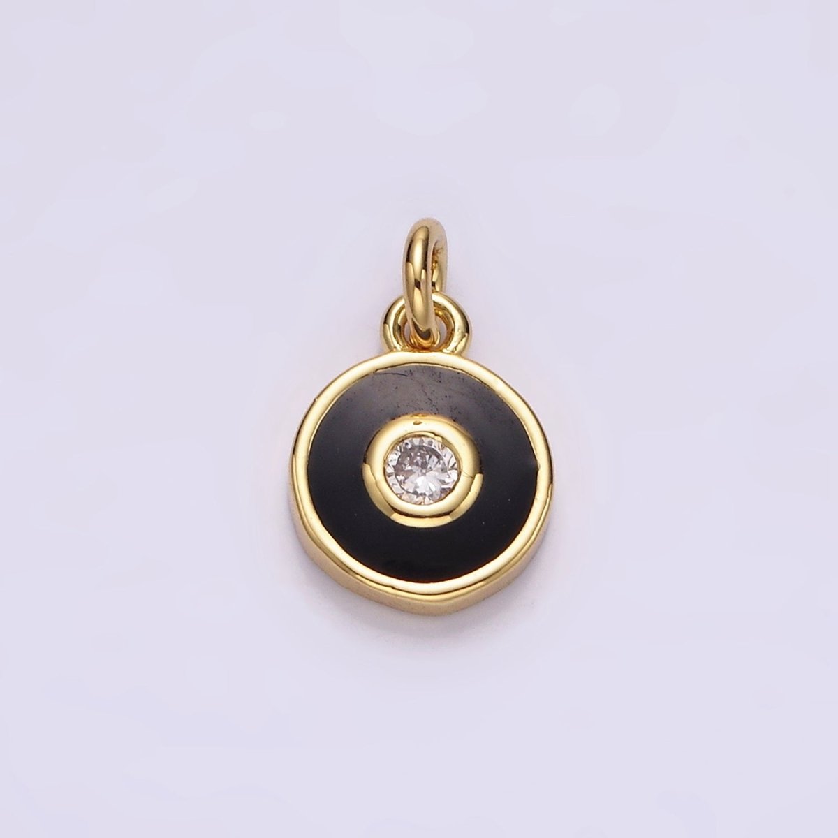 14K Gold Filled Clear CZ Black Outline Round Charm | AC905