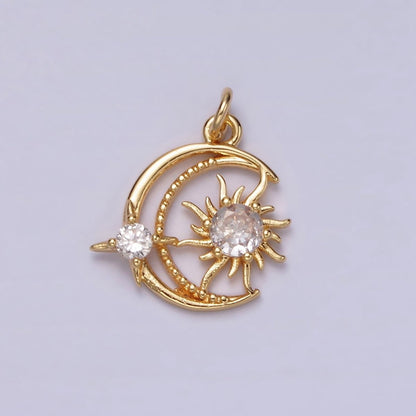 14K Gold Filled Clear CZ Celestial Crescent Moon Sun Star Open Charm | AG528