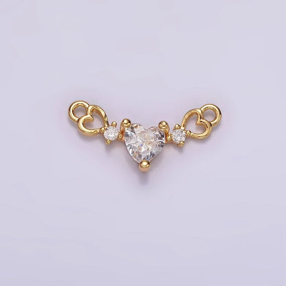 14K Gold Filled Clear CZ Double Open Heart Connector | G-099