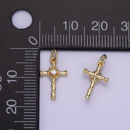 14K Gold Filled Clear CZ Flow Curling Band Religious Cross Charm | AG718