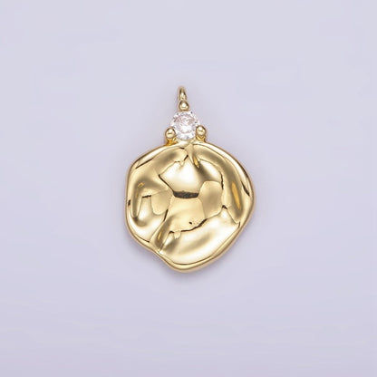 14K Gold Filled Clear CZ Hammered Round Charm | AC931