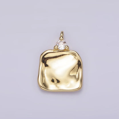 14K Gold Filled Clear CZ Hammered Square Charm | AC932