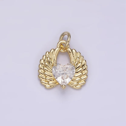 14K Gold Filled Clear CZ Heart Angel Wings Charm | AG228