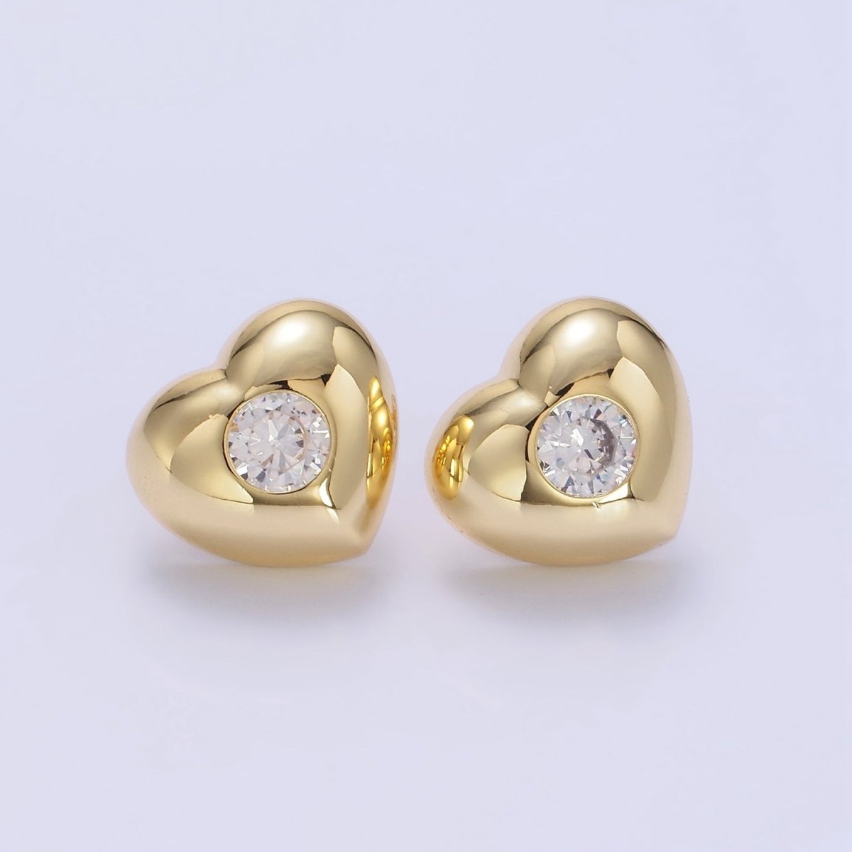 14K Gold Filled Clear CZ Heart Dome Stud Earrings in Gold &amp; Silver | T098 T099