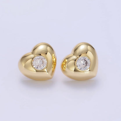 14K Gold Filled Clear CZ Heart Dome Stud Earrings in Gold &amp; Silver | T098 T099