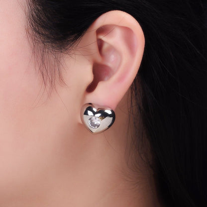 14K Gold Filled Clear CZ Heart Dome Stud Earrings in Gold &amp; Silver | T098 T099