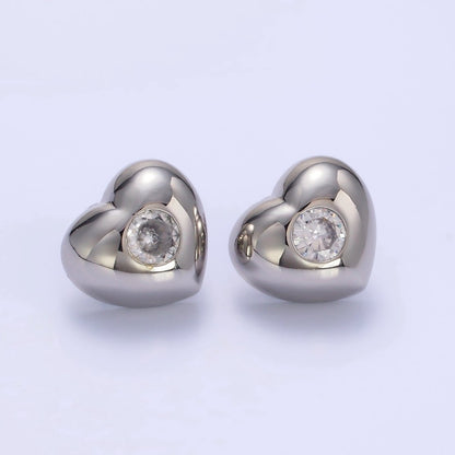 14K Gold Filled Clear CZ Heart Dome Stud Earrings in Gold &amp; Silver | T098 T099