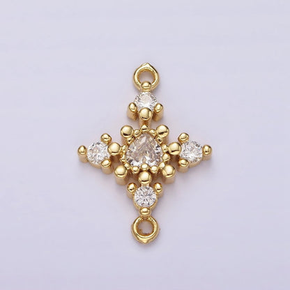14K Gold Filled Clear CZ Heart Dotted Open Rhombus Celestial Star Connector | G790