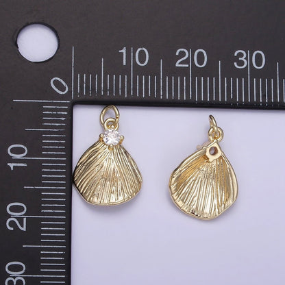 14K Gold Filled Clear CZ Line-Textured Abstract Teardrop Charm | AG728