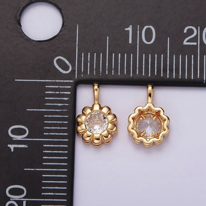 14K Gold Filled Clear CZ Lined Bezel Flower Pendant | N1961