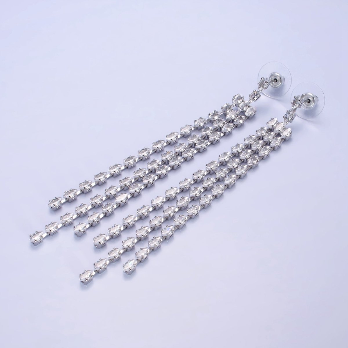 14K Gold Filled Clear CZ Marquise Triple Lined Drop Stud Earrings in Gold &amp; Silver | AE505 AE506
