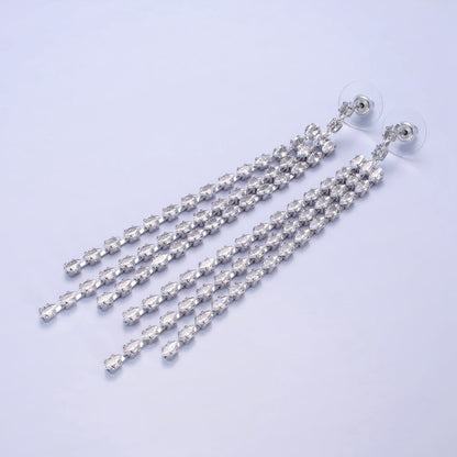 14K Gold Filled Clear CZ Marquise Triple Lined Drop Stud Earrings in Gold &amp; Silver | AE505 AE506