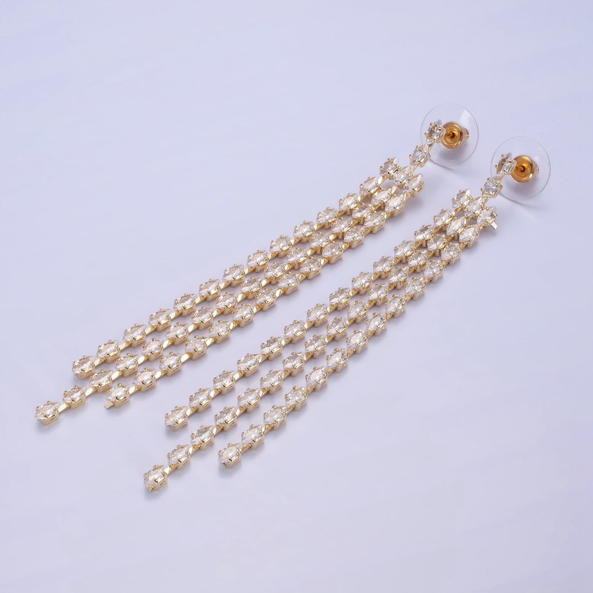 14K Gold Filled Clear CZ Marquise Triple Lined Drop Stud Earrings in Gold &amp; Silver | AE505 AE506