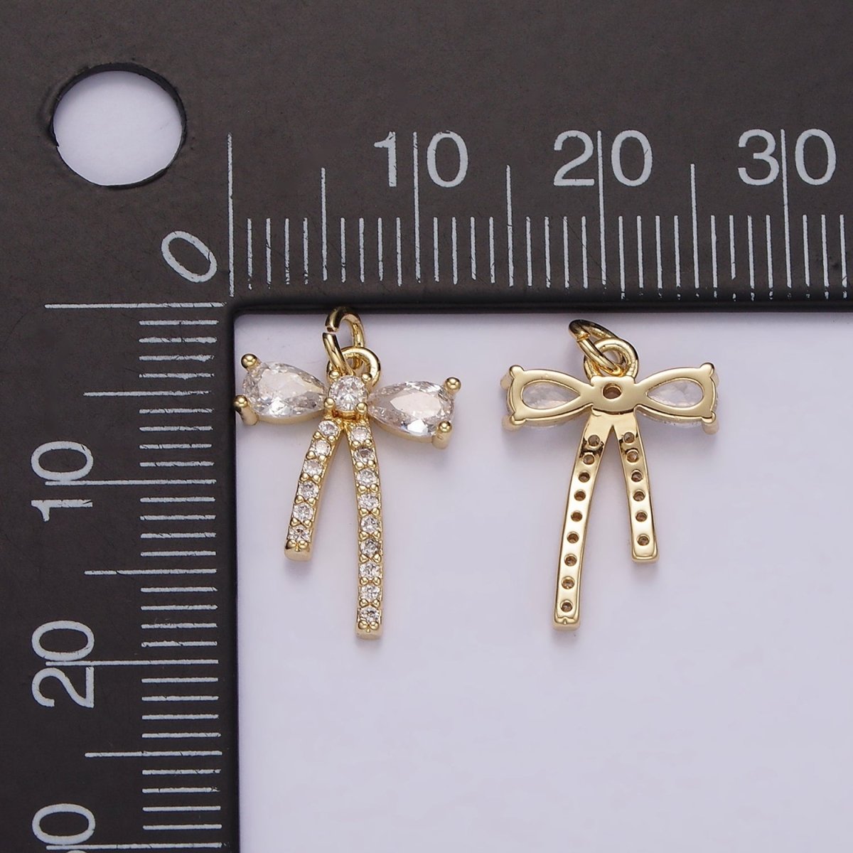 14K Gold Filled 16mm Clear CZ Micro Paved Ribbon Bow Add-On Charm in Gold &amp; Silver | AG510 Charms-01526