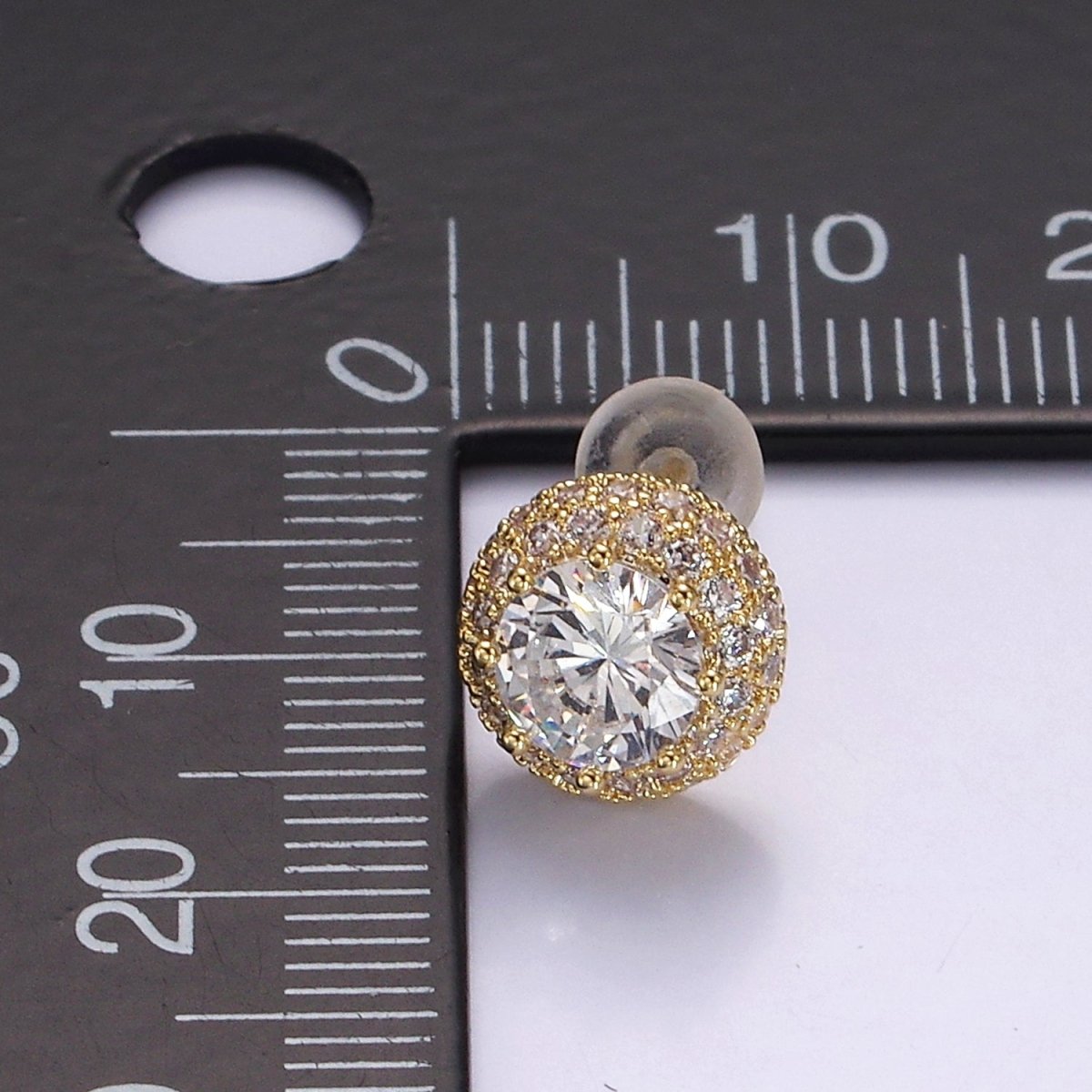 14K Gold Filled Clear CZ Micro Paved Round Stud Earrings in Gold &amp; Silver | V316