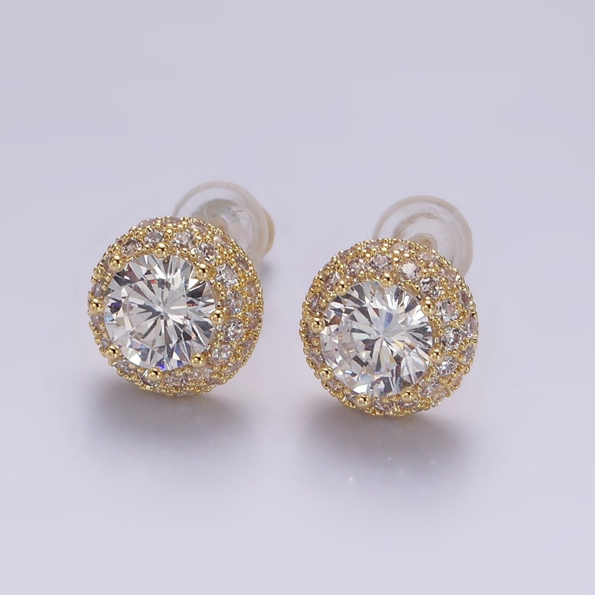 14K Gold Filled Clear CZ Micro Paved Round Stud Earrings in Gold &amp; Silver | V316