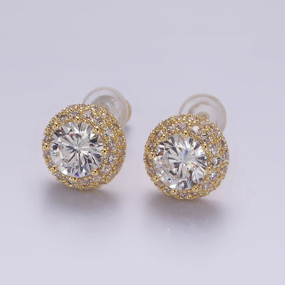14K Gold Filled Clear CZ Micro Paved Round Stud Earrings in Gold &amp; Silver | V316