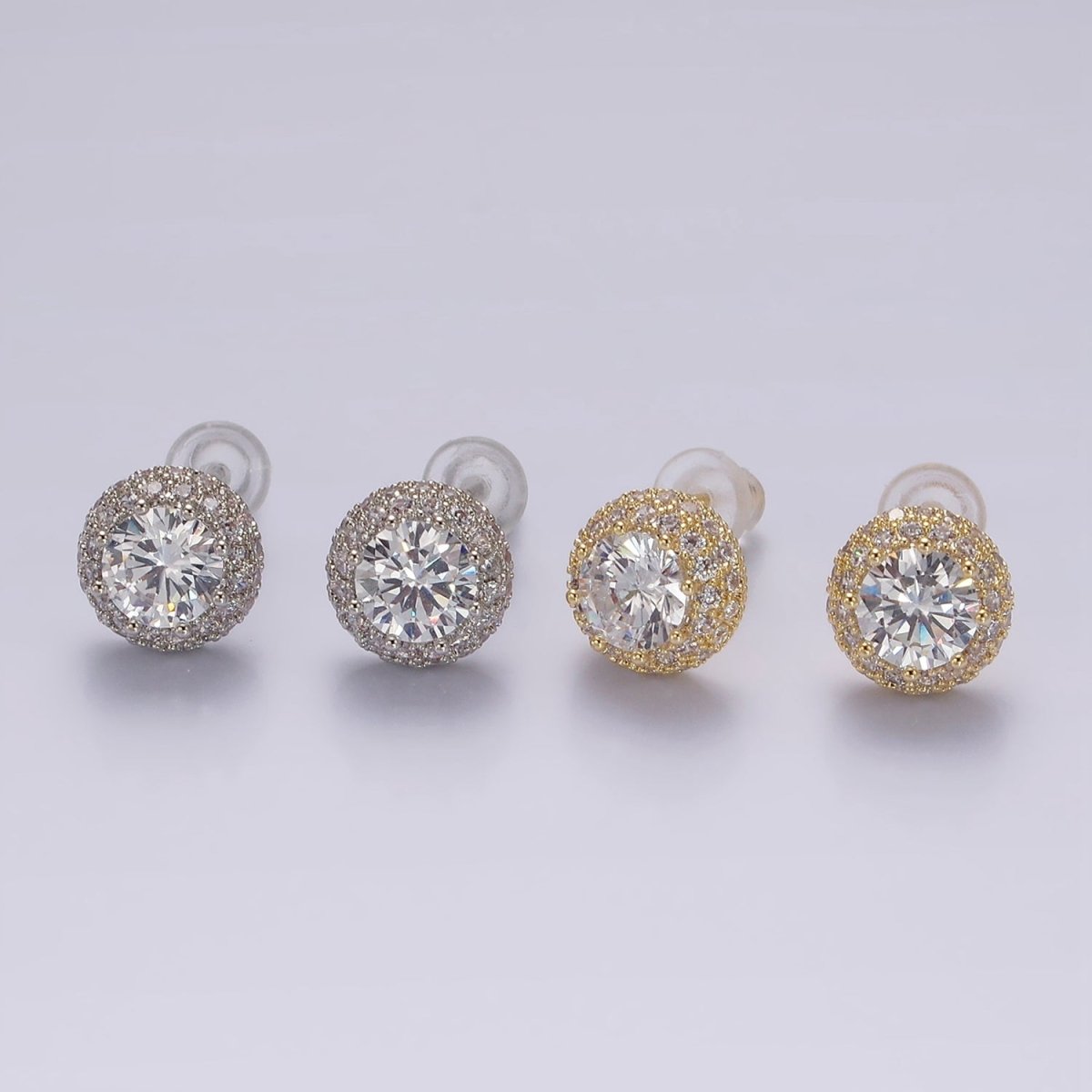 14K Gold Filled Clear CZ Micro Paved Round Stud Earrings in Gold &amp; Silver | V316