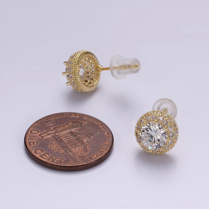 14K Gold Filled Clear CZ Micro Paved Round Stud Earrings in Gold &amp; Silver | V316