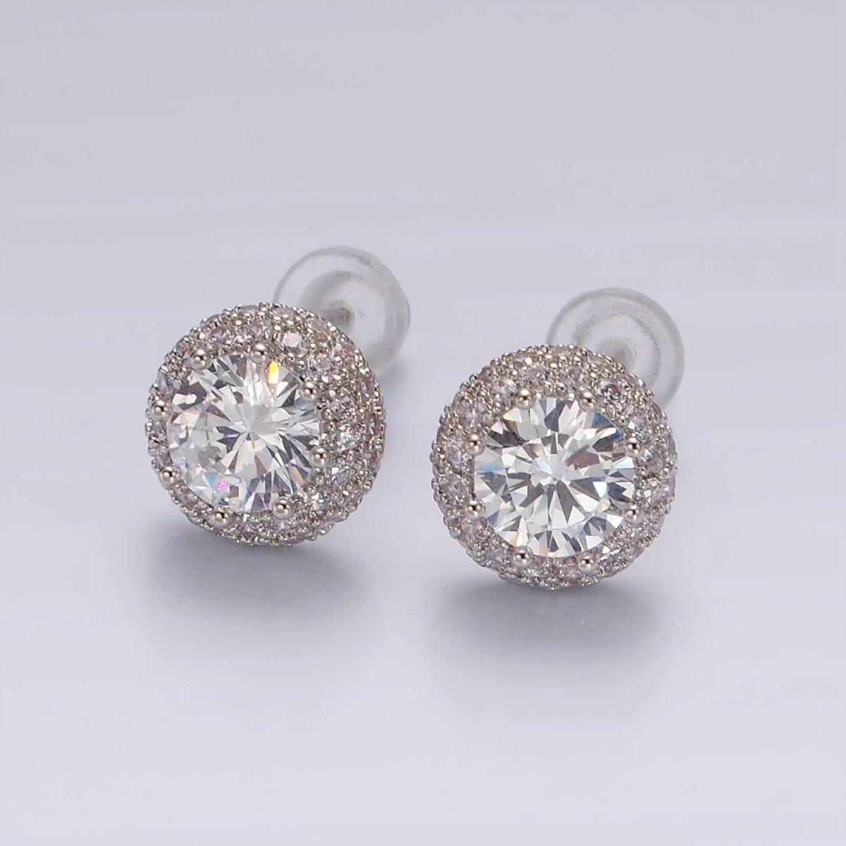 14K Gold Filled Clear CZ Micro Paved Round Stud Earrings in Gold &amp; Silver | V316
