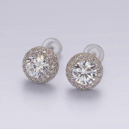 14K Gold Filled Clear CZ Micro Paved Round Stud Earrings in Gold &amp; Silver | V316