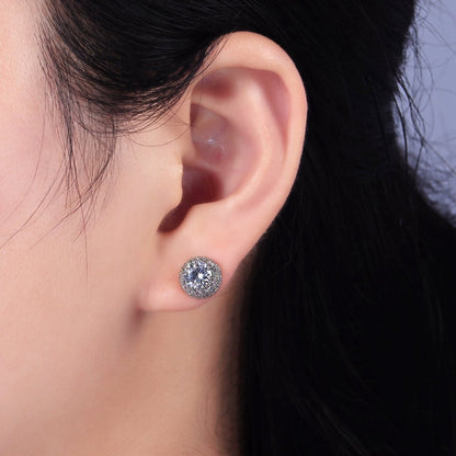 14K Gold Filled Clear CZ Micro Paved Round Stud Earrings in Gold &amp; Silver | V316