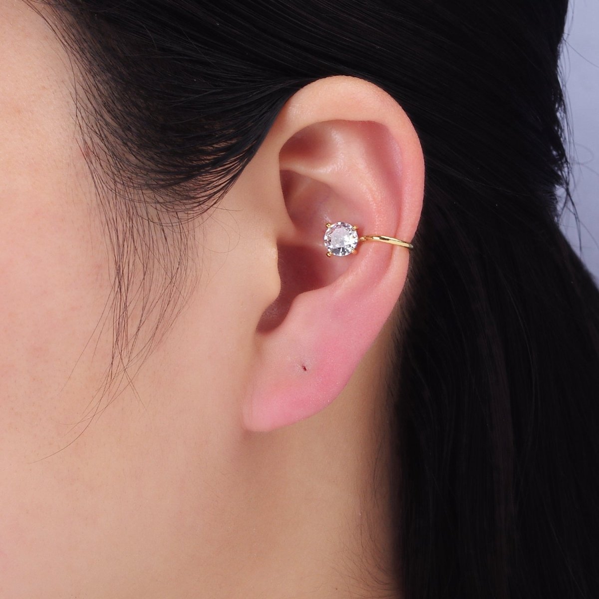 14K Gold Filled Clear CZ Minimalist Ear Cuff Earrings | AI162