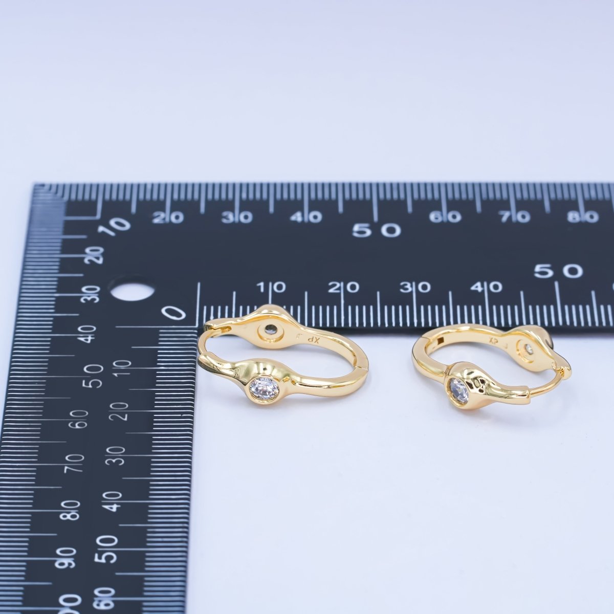 14K Gold Filled Clear CZ Molten Oblong U-Shaped Hoop Earrings | AB989