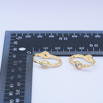14K Gold Filled Clear CZ Molten Oblong U-Shaped Hoop Earrings | AB989