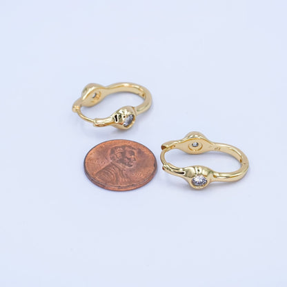 14K Gold Filled Clear CZ Molten Oblong U-Shaped Hoop Earrings | AB989