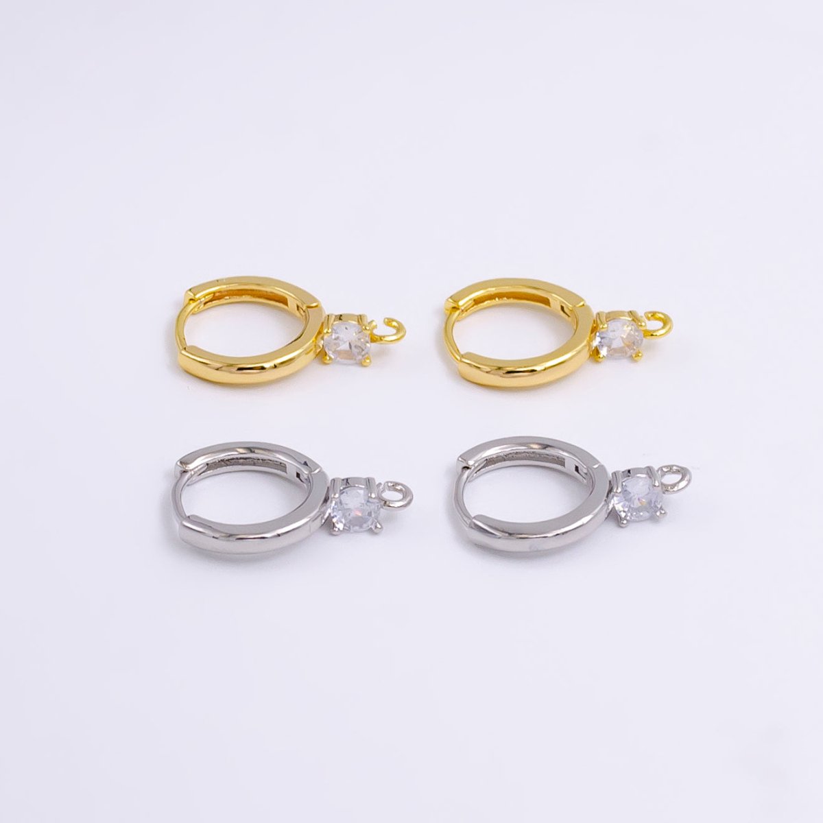 14K Gold Filled Clear CZ Open Loop 12mm Huggie Earrings in Gold &amp; Silver | Z614 Z617