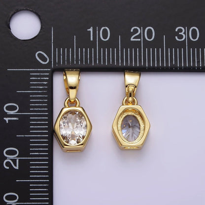 14K Gold Filled Clear CZ Oval Hexagonal Bezel Pendant | AA1102
